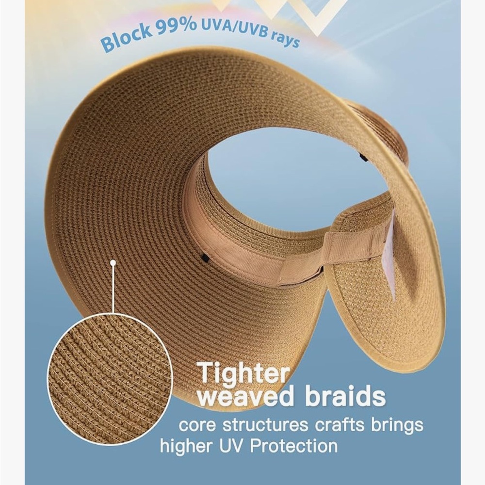 FURTALK Sun Visor Hats for Women Wide Brim Straw Ponytail Summer Beach Hat UV